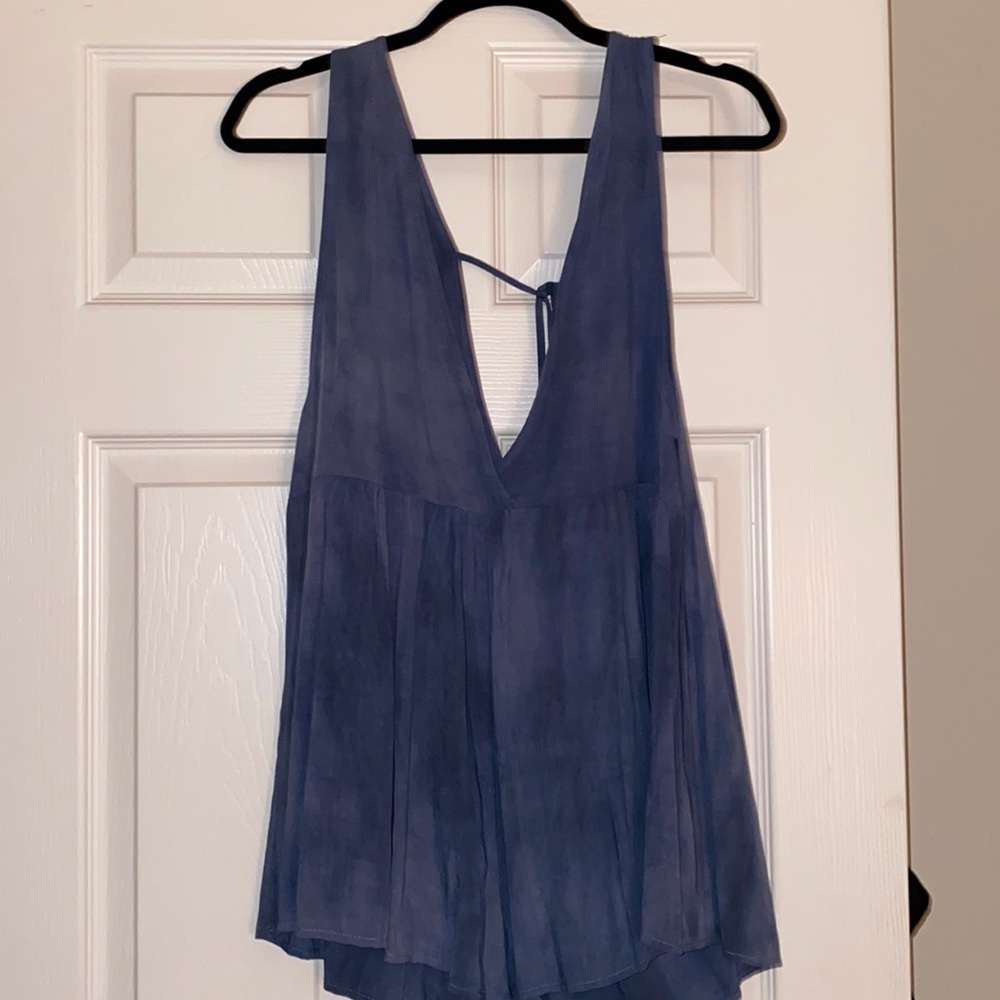 Blue Tie Dye V Neck Romper